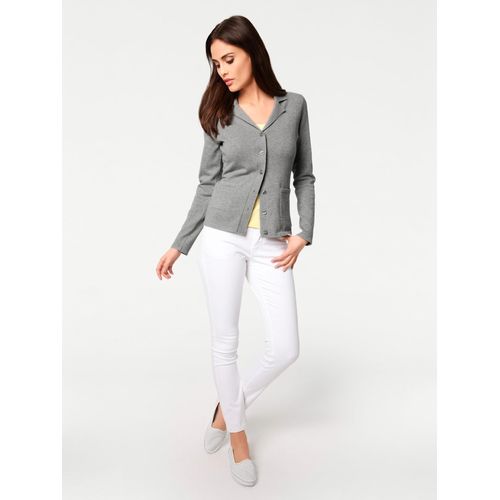 Strickjacke HEINE, Damen, Gr. 34, grau (grau, melange), 100% Baumwolle, unifarben, Langarm, Strickjacken