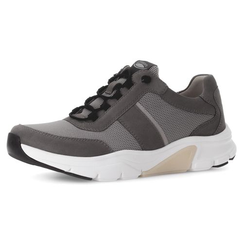 Slip-On Sneaker GABOR ROLLINGSOFT, Herren, Gr. 9 (43), grau, Nubukleder, Mesh, sportlich, Schuhe, Freizeitschuh, Halbschuh, Slipper mit Logo an der Ferse, Weite G