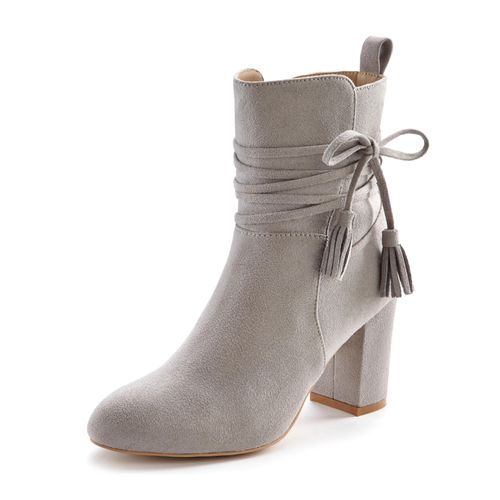Stiefelette LASCANA, Damen, Gr. 38, grau (hellgrau), Obermaterial: 100% Textilmaterial. Futter: 100% Textilmaterial. Decksohle: 100% Lederimitat. Laufsohle: 100% Synthetik, unifarben, modisch, Schuhe, mit Blockabsatz, High-Heel-Stiefelette, Ankle Boots, Stiefel