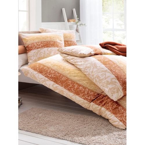 Bettwäsche IRISETTE Gr. 2, orange (terra, natur), B/L: 155cm x 200cm, 2-teilige Garnitur St., 2-teilige Garnitur St., Feinbiber, B/L: 80cm x 80cm, Feinbiber, 100% Baumwolle, Bettwäsche