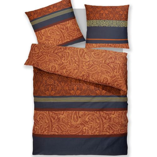 Bettwäsche BIERBAUM Gr. 3, orange (terra, gestreift), B/L: 155cm x 220cm, , Feinbiber, B/L: 80cm x 80cm, Feinbiber, 100% Baumwolle, Bettwäsche