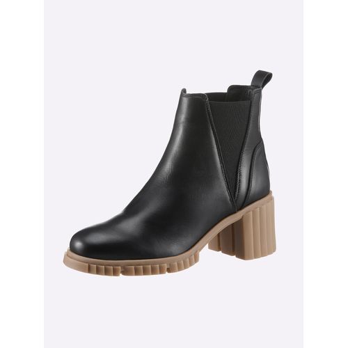Stiefelette HEINE, Damen, Gr. 42, gelb (schwarz, camel), Leder, Glattleder, Rindsleder, modisch, Schuhe