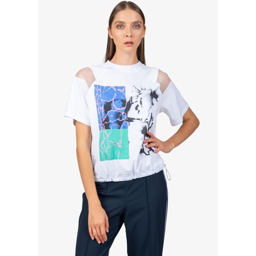 Blusenshirt SPORTALM KITZBÜHEL, Damen, Gr. 36, weiß, Single Jersey, Obermaterial: 100% Baumwolle, bedruckt, feminin, figurumspielend, Rundhals, Kurzarm Raglanärmel, Shirts, mit Tunnelzug am Saum