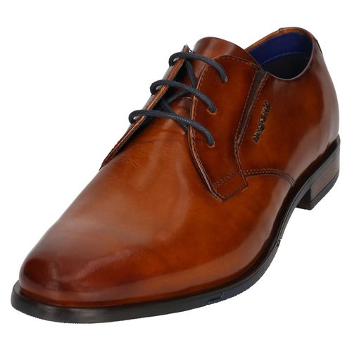 Schnürschuh BUGATTI, Herren, Gr. 43, braun (cognac used), Leder, elegant, Schuhe, Blockabsatz, Businesschuh, Abendschuh, Festtagsschuh mit Prägung