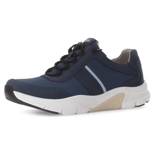 Slip-On Sneaker GABOR ROLLINGSOFT, Herren, Gr. 9,5 (44), blau (dunkelblau), Nubukleder, Mesh, sportlich, Schuhe, Freizeitschuh, Halbschuh, Slipper mit Logo an der Ferse, Weite G