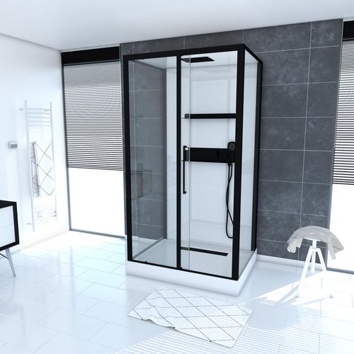 Dusche Komplett MARWELL Design Komplettdusche Fertigdusche White Isle 115 x 90 x 217 cm - Komplett Set inkl. Duschwanne und Armatur - reversibel aufbaubar - hochwertiges Aluminiumprofil System