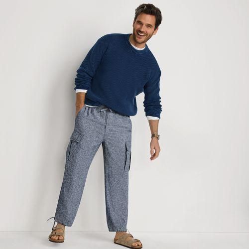 Leinenmix-Cargohose, Herren,  Blau, Leinen/Baumwoll-Mischung, by Lands' End