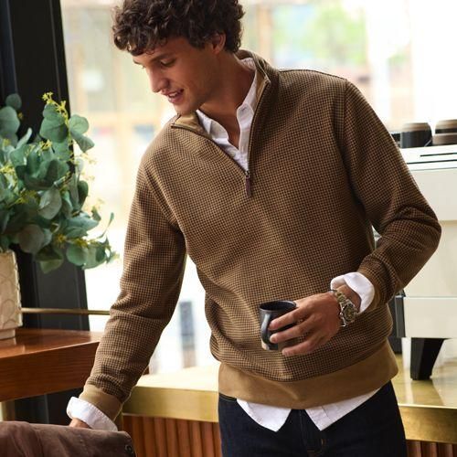 Zipper-Pullover aus Bedford-Ripp, Herren,  Braun, Baumwolle, by Lands' End