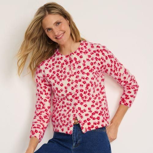 Cardigan aus Wimperngarn, Damen,  Pink, Baumwolle/Nylon, by Lands' End