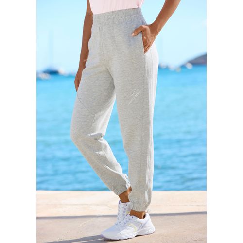 Sweathose VENICE BEACH, Damen, Gr. 38, N-Gr, grau (grau meliert), Sweatware, Obermaterial: 95% Baumwolle, 5% Viskose, meliert, sportlich, figurumspielend knöchellang, Hosen, mit kleinem Logo-Foliendruck