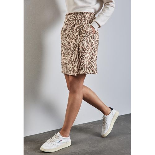 Minirock STREET ONE, Damen, Gr. 38, beige (honey sand), Stoff, 90% Polyester, 10% Elasthan, bedruckt, casual, gerade knielang, Röcke, mit seitlichen Einschubtaschen