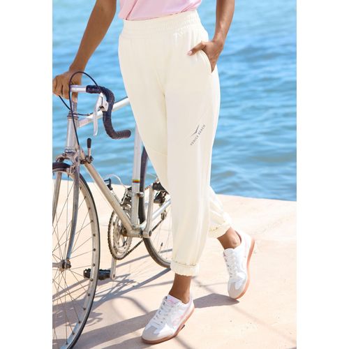Sweathose VENICE BEACH, Damen, Gr. 42, N-Gr, beige (creme), Sweatware, Obermaterial: 60% Baumwolle, 40% Polyester, unifarben, sportlich, figurumspielend knöchellang, Hosen, mit kleinem Logo-Foliendruck