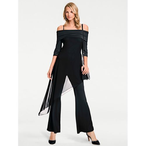 Overall HEINE, Damen, Gr. 50, Normalgrößen, schwarz, 95% Polyester, 5% Elasthan, Netzmaterial:100% Polyamid, unifarben, lang, 3/4-Ärmel, Overalls