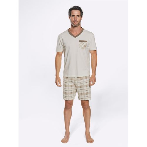 Schlafanzug KINGS CLUB, Herren, Gr. 48/50, bunt (blau, natur), 100% Baumwolle, Kurzarm, Homewear-Sets