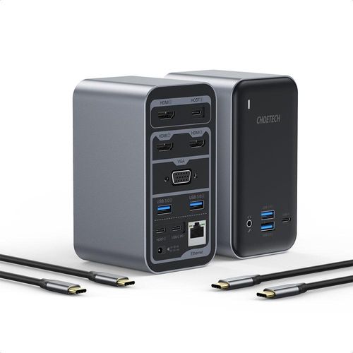 Choetech 15in1 multifunktionaler HUB USB Typ C PD 100W - 4x USB 3.2 Gen1 (USB 3.0) / 4x USB Typ C / 3x HDMI 4K / 1x VGA 1080p / 1x RJ45 1Gbps / 1x Ministecker 3,5 mm DC / (H1UB- Miniklinke / M21 )