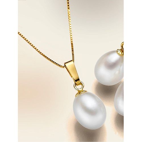 Kette mit Anhänger LADY, gold (gelbgold 375), Halsketten, Damen, 1,0, Gold-Metall-Perlen, Gold, Metall, Perlen