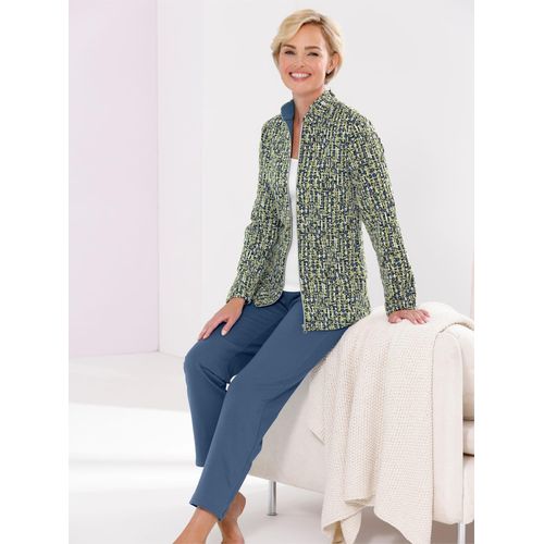 Hausanzug FEEL GOOD, Damen, Gr. 20/21, blau (rauchblau, schilf, gemustert), 75% Polyester, 20% Viskose, 5% Elasthan, Hose:95% Baumwolle, 5% Elasthan, Homewear-Sets