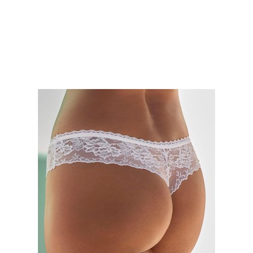 String LASCANA, Damen, Gr. 44/46, weiß, Spitze, Obermaterial: 88% Polyamid, 6% Elasthan, 6% Polyester, Unterhosen, rundum aus zarter Jacquardspitze mit edlem Schmuckaccessoire
