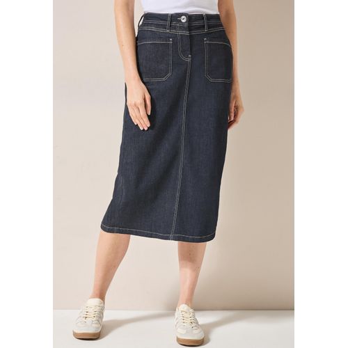 Jeansrock CECIL, Damen, Gr. 26, blau (rinsed wash), Jeans, 83% Baumwolle, 15% Polyester, 2% Elasthan, unifarben, casual, comfort fit normal, Röcke, aus Baumwolle mit Stretchanteil