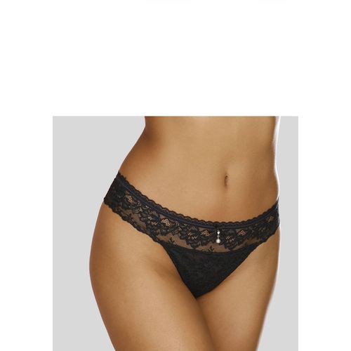 String LASCANA, Damen, Gr. 48/50, schwarz, Spitze, Obermaterial: 88% Polyamid, 6% Elasthan, 6% Polyester, Unterhosen, rundum aus zarter Jacquardspitze mit edlem Schmuckaccessoire