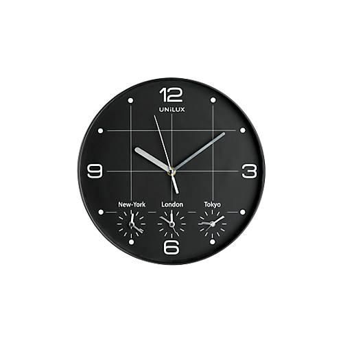 UNILUX ON TIME Wanduhr, 30,5 cm, Weltzeituhr, schwarz, inkl. 4x AA-Batterien