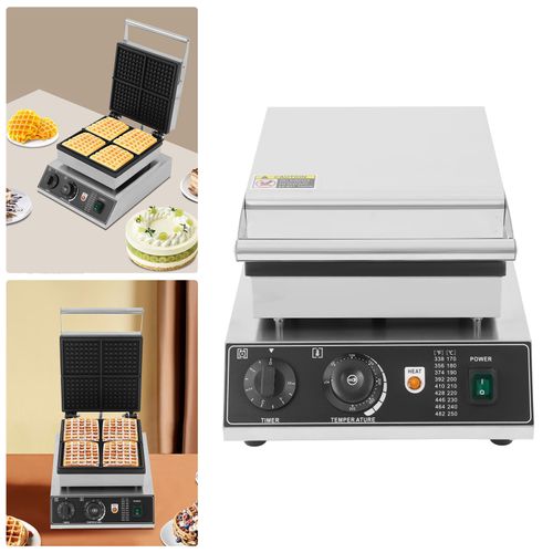 Waffelmaschine Waffeleisen Waffelautomat Kommerziell Waffeltoaster Antihaft Edelstahl Wafflemaker für 4 Waffeln 1750W 220V