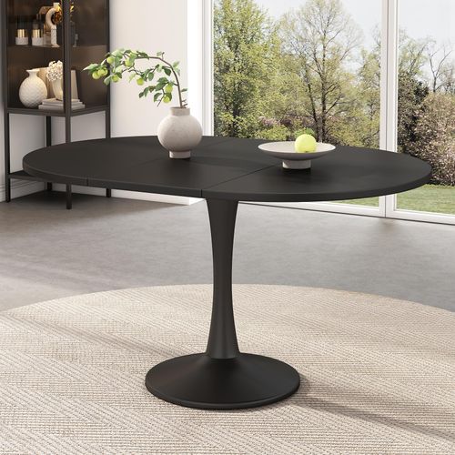 okwish Esstisch Küchentisch Ausziehbarer Esstisch, ovaler Esstisch, Kaffee-Freizeittisch,Schwarz