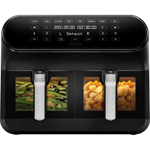 CHEFREE AFW20 Heißluftfritteuse mit Doppelkammer, Sichtfenster, 8L XXL Airfryer mit 8 Vorgestellten Programmen, 2 Körbe Air Fryer mit Touchscreen