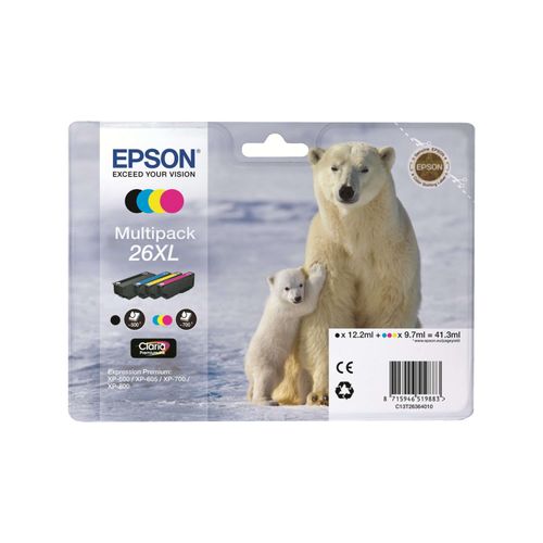 4er Original Multipack Set für Epson C13T26364010 / 26XL Expression Premium XP-625 Druckerpatronen