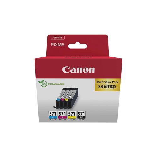 4er Original Multipack Set für Canon 0386C008 / CLI-571 Pixma MG 6852 Druckerpatronen mit 50 Blatt Fotopapier