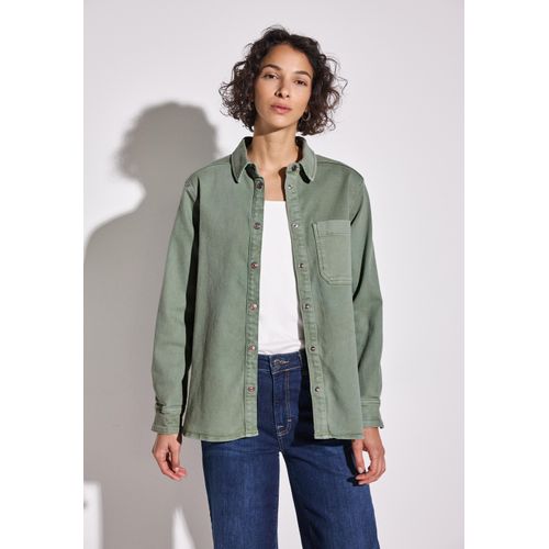 Jeansjacke STREET ONE, Damen, Gr. 34, soft olive washed, Jeans, 98% Baumwolle, 2% Elasthan, unifarben, casual, normal normal, V-Ausschnitt, Langarm Manschette, Jacken, mit Brusttasche