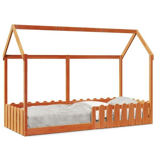 Kinderbett Hausbett Kiefer | Farbe: Wachsbraun | Größe: 80 x 200 cm