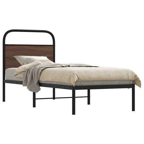 Metallbett Ohne Matratze Braun Eichen-Optik Braune Eiche | Größe: 80 x 200 cm | Modell: mit Kopfteil