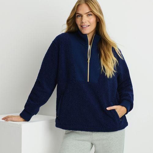 Teddy-Pullover mit Reißverschluss, Damen,  Blau, Polyester, by Lands' End