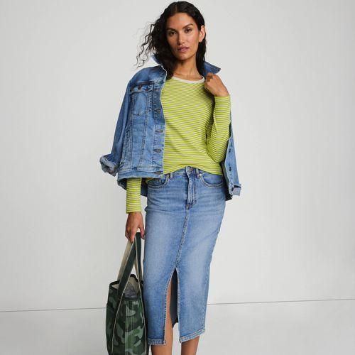 Langarmshirt aus mikrofeinem Baumwollripp, Damen,  Grün, Baumwolle/Elasthan, by Lands' End