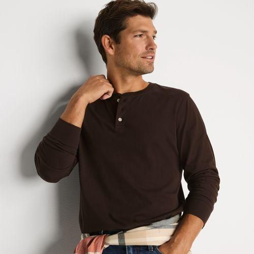 Super-T Langarm-Henleyshirt, Classic Fit, Herren,  Braun, Baumwolle, by Lands' End