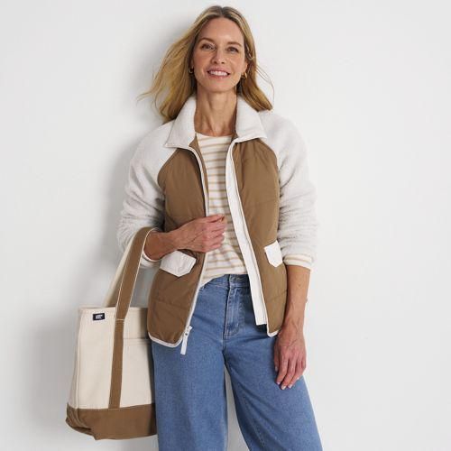Steppjacke mit Teddy-Ärmeln, Damen,  Weiß, Polyester, by Lands' End
