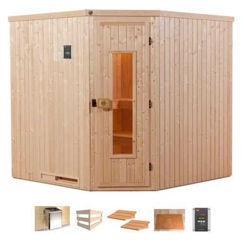 Sauna WEKA "Varberg 3", beige (natur), Bio-Ofen, externe Steuerung, 7,5 kW, Saunen, 7,5 kW Bio-Ofen mit ext. Steuerung