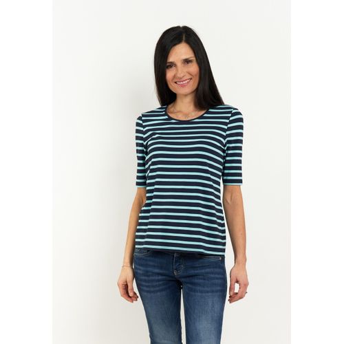 T-Shirt SEIDEL MODEN, Damen, Gr. 42, navy,69, Jersey, Obermaterial: 95% Viskose, 5% Elasthan, gestreift, casual, regular fit taillenbedeckt, Rundhals, Halbarm, Shirts, mit Streifenmuster, MADE IN GERMANY
