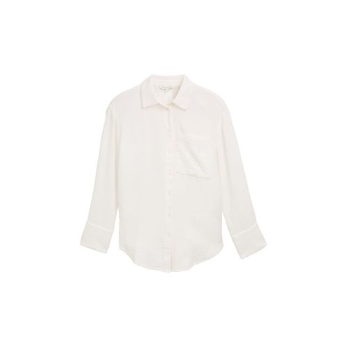 TOM TAILOR Damen Oversize Musselin Hemdbluse, weiß, Uni, Gr. 40