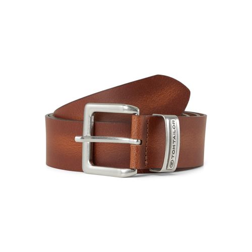 TOM TAILOR Herren TTTOM Ledergürtel mit eckiger Dornschließe, braun, Logo Print, Gr. 85
