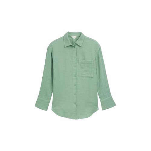 TOM TAILOR Damen Oversize Musselin Hemdbluse, grün, Uni, Gr. 46
