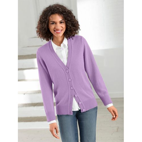Strickjacke CASUAL LOOKS, Damen, Gr. 44, lila (flieder), 50% Baumwolle, 50% Polyacryl, unifarben, figurumspielend, Langarm, Strickjacken