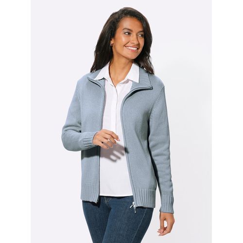 Strickjacke CASUAL LOOKS, Damen, Gr. 36, blau (eisblau), 50% Baumwolle, 50% Polyacryl, unifarben, meliert, figurumspielend, Langarm, Strickjacken