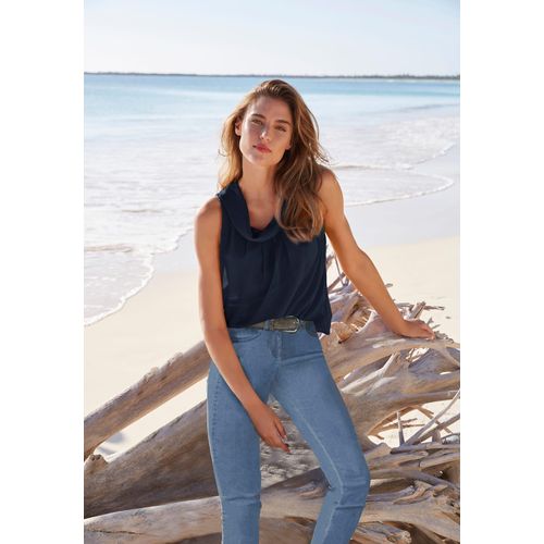 Blusentop HEINE, Damen, Gr. 36, blau (marine), 100% Polyester, Futter:100% Polyester, unifarben, Rundhals, ohne Ärmel, Blusen