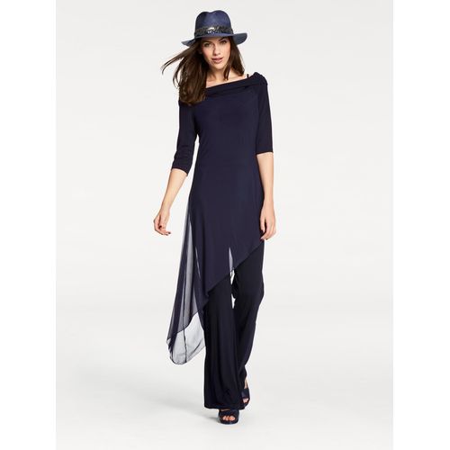 Overall HEINE, Damen, Gr. 34, Normalgrößen, blau (nachtblau), 95% Polyester, 5% Elasthan, Netzmaterial:100% Polyamid, unifarben, lang, 3/4-Ärmel, Overalls