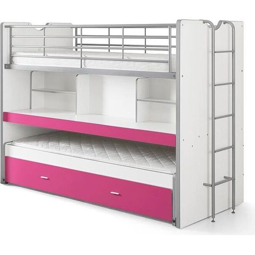 Hochbett Kalinda 222x102x161 Holzwerkstoff+Metall Weiß/Fuchsia