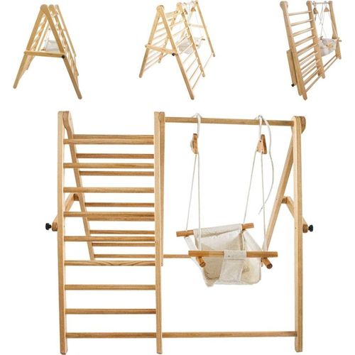 Chipolino Holz-Klettergerüst 2 in 1 höhenverstellbare Schaukel, zusammenklappbar braun