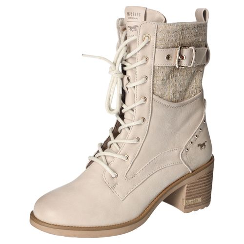 Winterstiefelette MUSTANG SHOES, Damen, Gr. 41, beige (ecru), Lederimitat, modisch, Schuhe, Plateaustiefelette, Schnürboots mit praktischem Innenreißverschluss