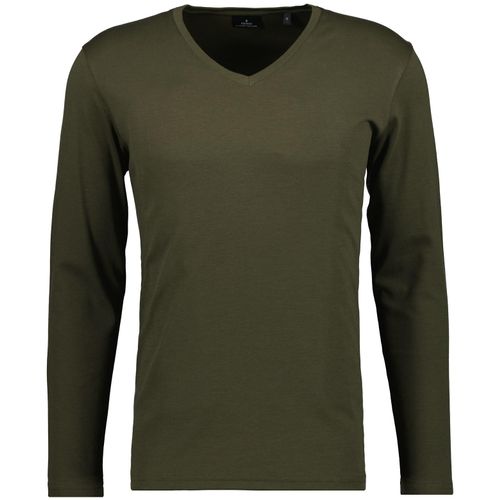 Langarmshirt RAGMAN, Herren, Gr. M, grün (dunkelgrün, 393), Baumwolle, casual, regular fit, V-Ausschnitt, Langarm, Shirts